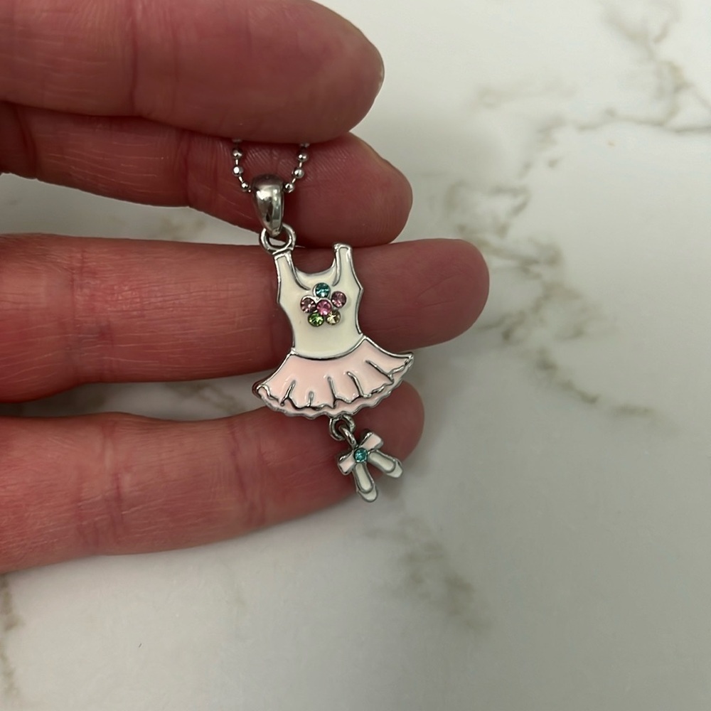 Pink and silver Ballerina charm necklace
